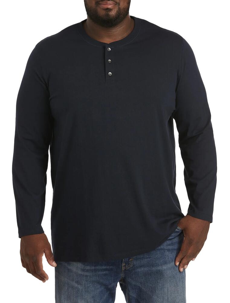 Harbor Bay by DXL Wicking Long-Sleeve Henley Shirt in Navy Cover