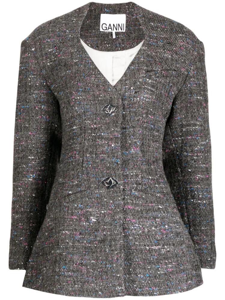 GANNI fitted wool-blend blazer - Grey Cover