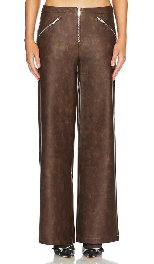 WeWoreWhat Faux Leather Zipper Fly Pant in Brown Cover