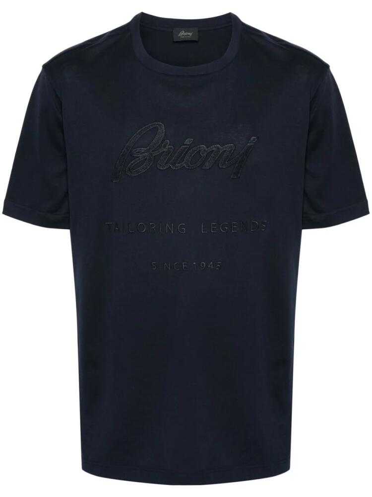 Brioni logo-patch cotton T-shirt - Blue Cover