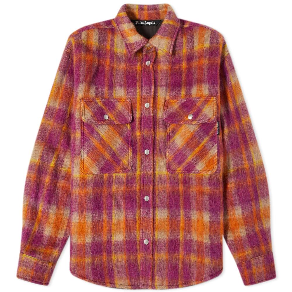 Palm Angels Men's Brushed Wool Check Overshirt in Fuschia Cover