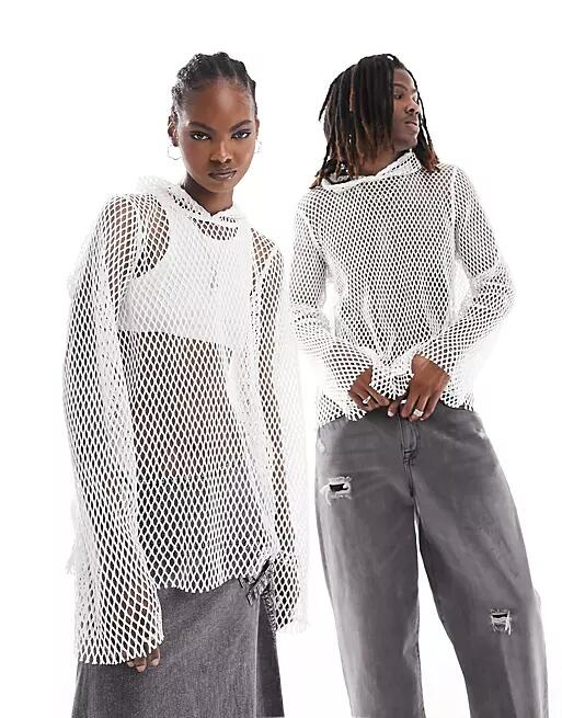 Weekday Unisex Net hoodie in off-white exclusive to ASOS Cover