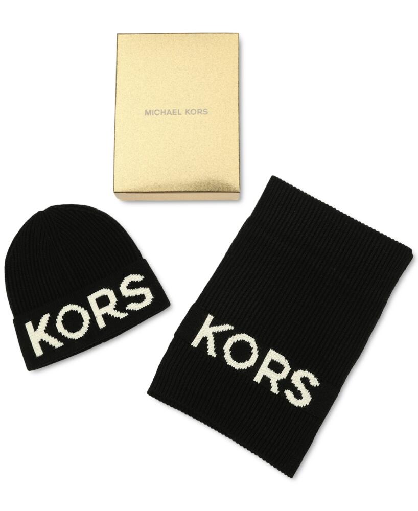 Michael Michael Kors Fisherman's Rib Beanie and Scarf Boxed Gift Set - Black Cover