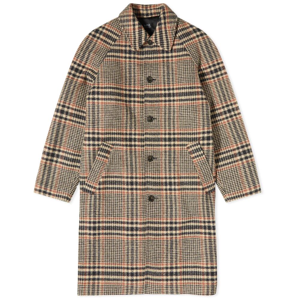 A.P.C. Men's Etienne Check Wool Overcoat in Beige Cover