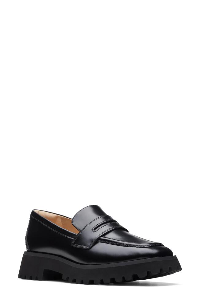 Clarks(r) Stayso Edge Platform Penny Loafer in Black Leather Cover