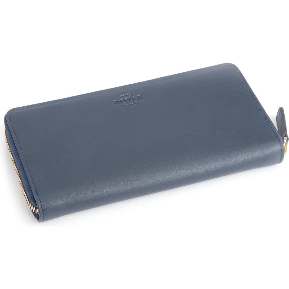 ROYCE New York Continental RFID Leather Zip Wallet in Navy Blue Cover