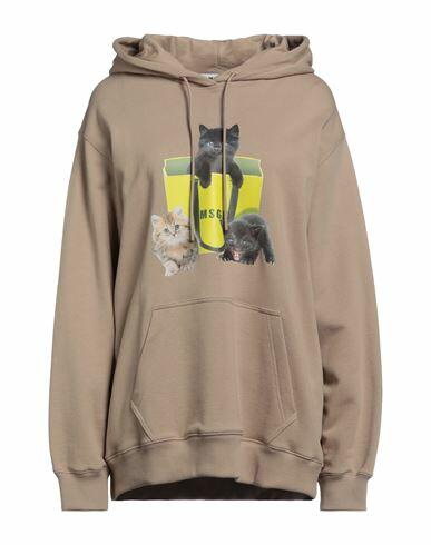 Msgm Woman Sweatshirt Beige Cotton Cover