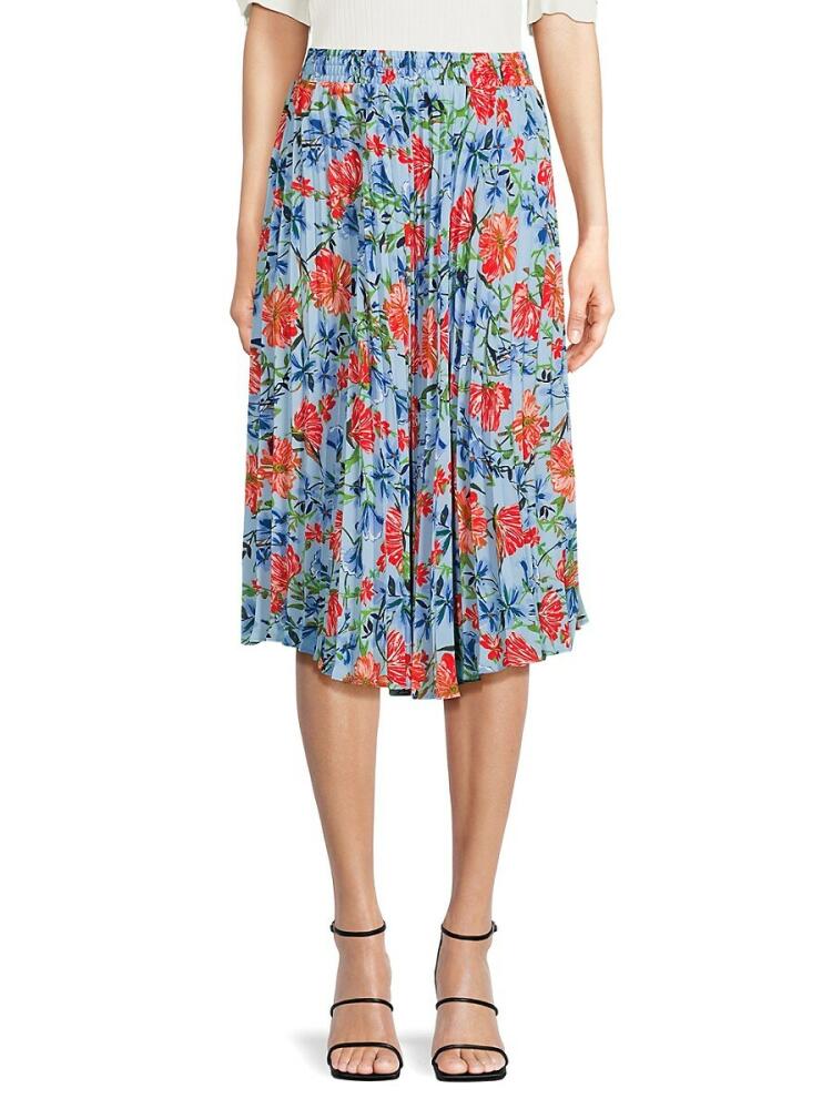 T Tahari Women's Floral Pleated Midi Skirt - Blue Multi Cover