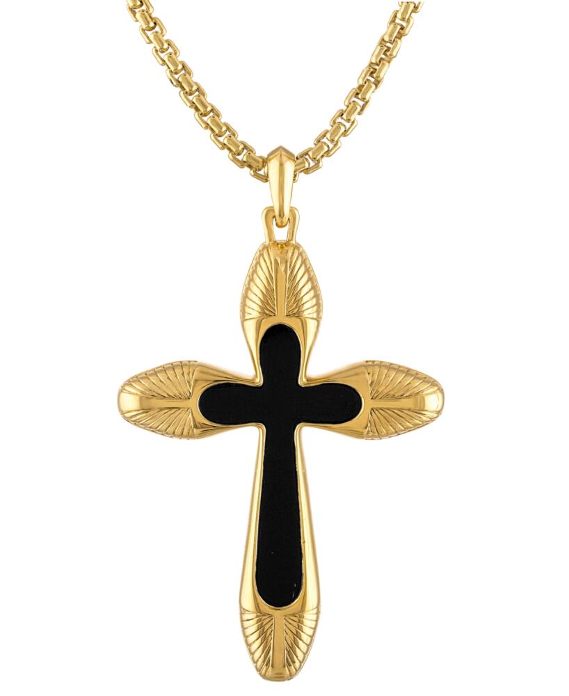 Bulova Men's Icon Black Agate Cross Pendant Necklace in 14k Gold-Plated Sterling Silver, 24" + 2" extender - Na Cover