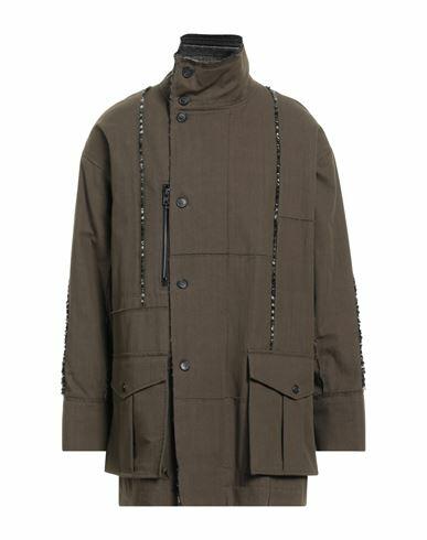 Isabel Benenato Man Coat Military green Cotton, Wool Cover