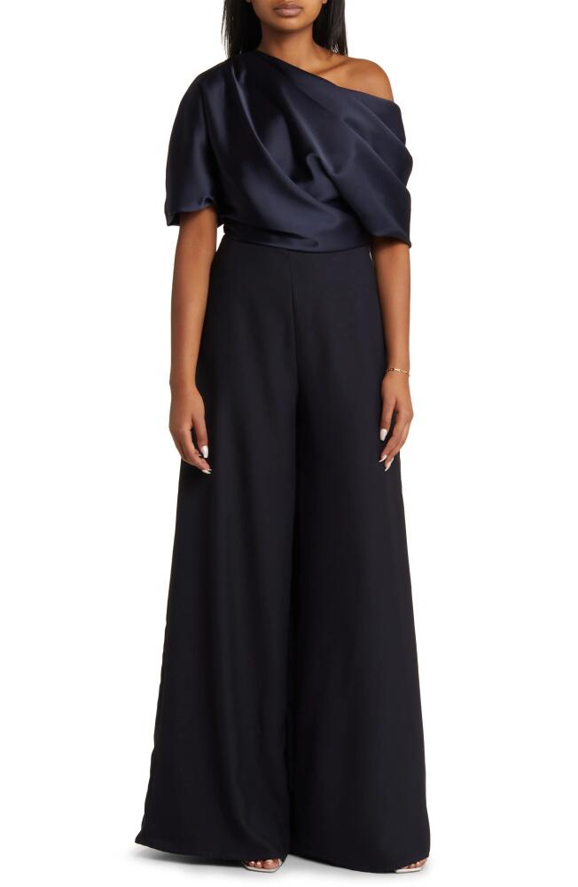 Amsale One-Shoulder Wide Leg Jumpsuit in Navy Cover