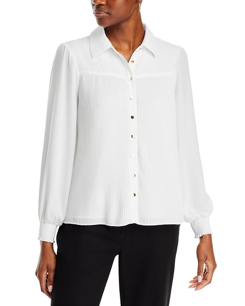 T Tahari Pleated Smocked Cuff Blouse Cover