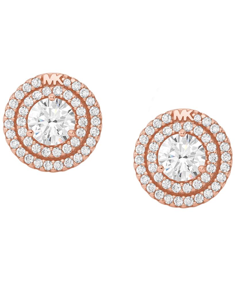 Michael Kors Sterling Silver Pave Halo Stud Earrings - Rose Gold Plating Cover