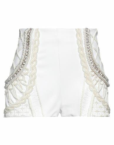 Elisabetta Franchi Woman Shorts & Bermuda Shorts White Polyester, Elastane, Viscose, Plastic, Glass Cover