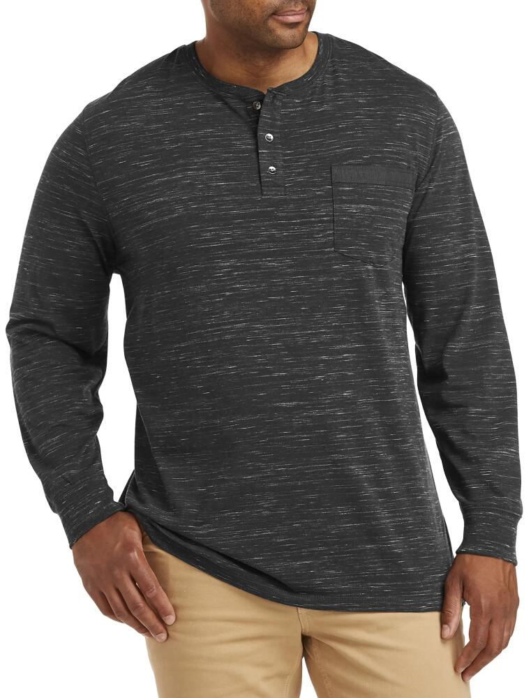 Harbor Bay by DXL Long-Sleeve Jersey Henley Shirt in Phantom Space Dye Cover