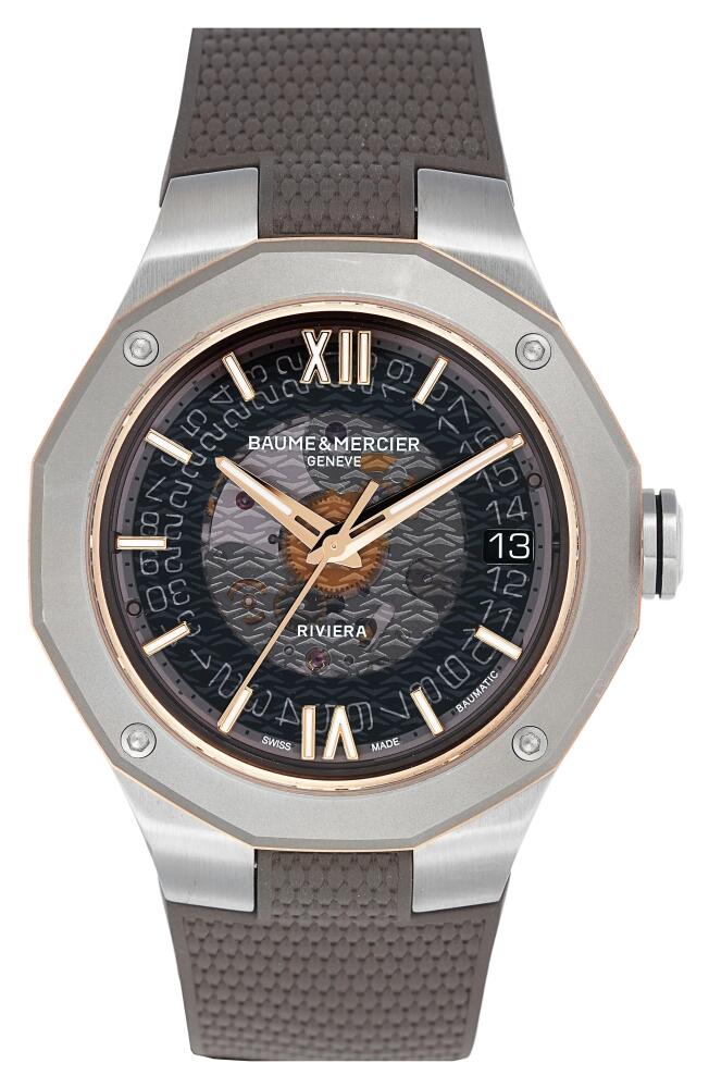 Baume & Mercier Riviera 10720 Skeleton Rubber Strap Automatic Watch, 39mm in Black Cover