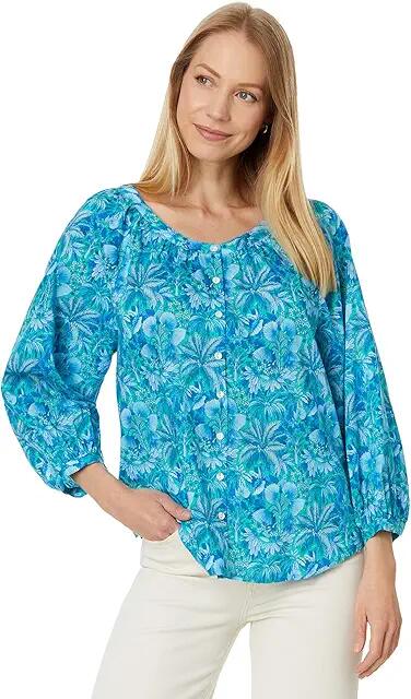 Tommy Bahama Petit Palma 3/4 Sleeve Top (Atlantis Teal) Women's Clothing Cover