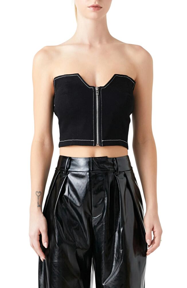 Grey Lab Zip Front Strapless Denim Top in Jet Black Cover