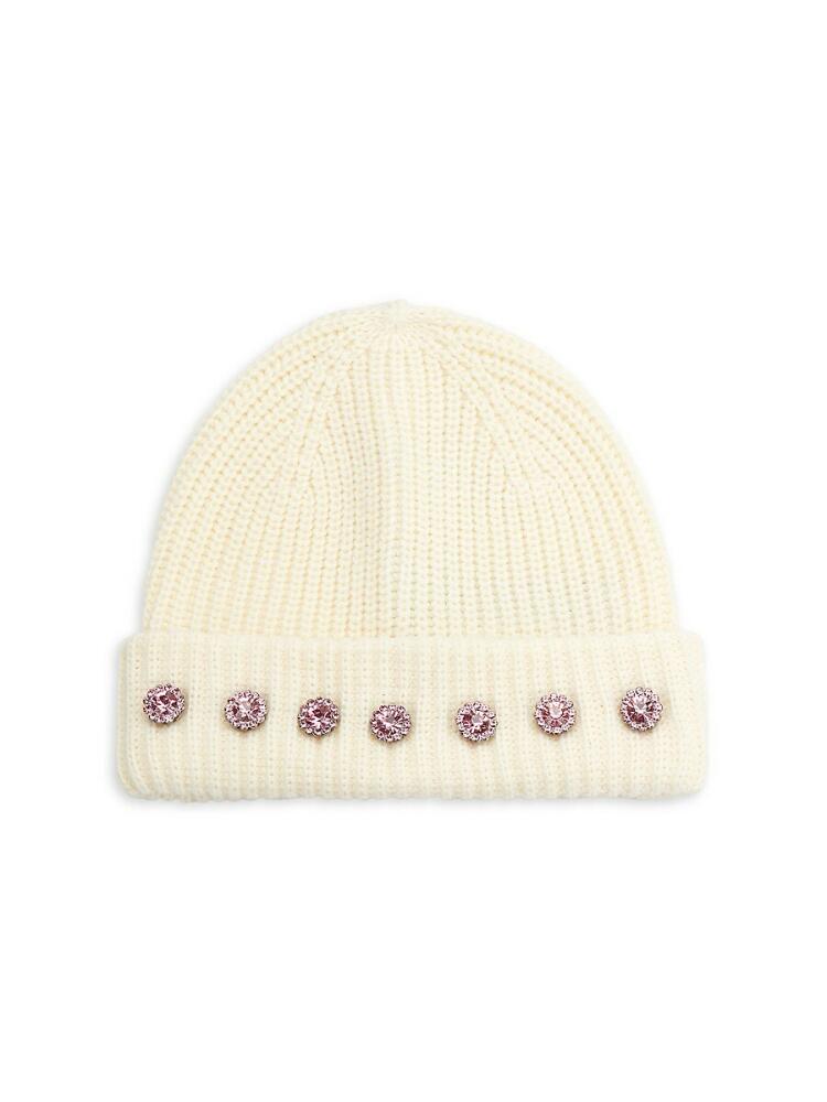 Kurt Geiger London Women's Faux Crystal Embellished Ribbed Beanie - Bone Cover