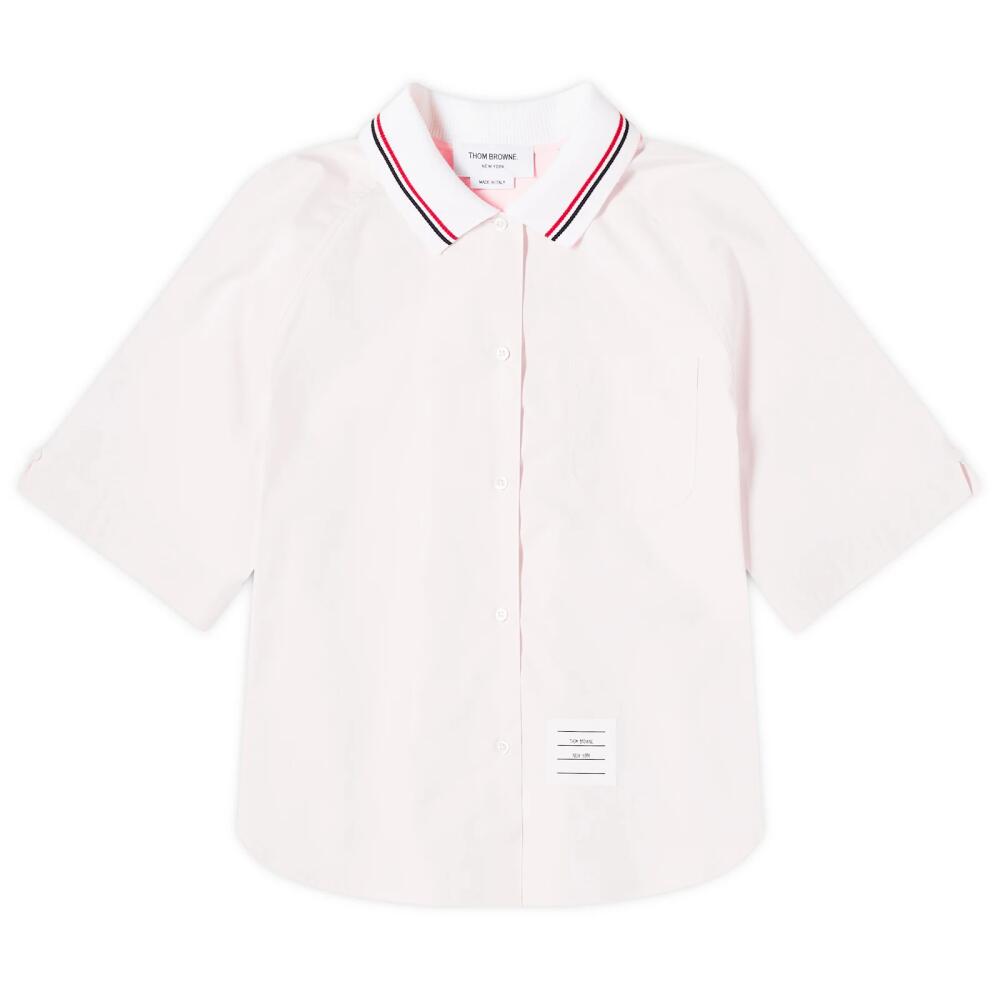 Thom Browne Women's Box Pleat Short Sleeve Shirt in Pink Cover