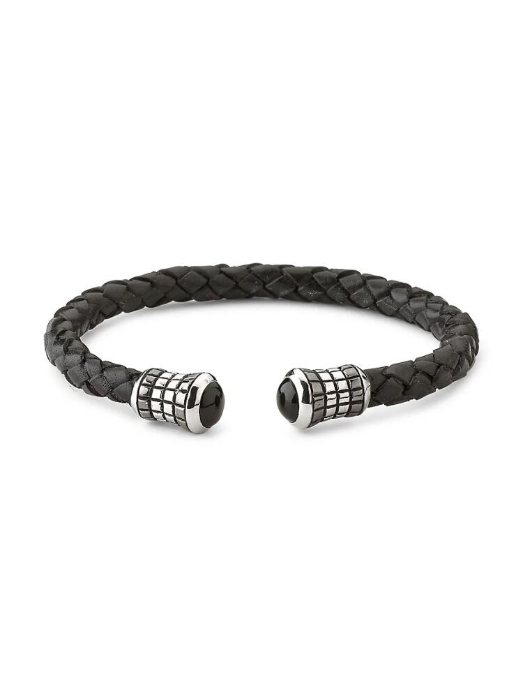 Eli Pebble Men's Onyx, Sterling Sliver, & Braided Leather Cuff Cover