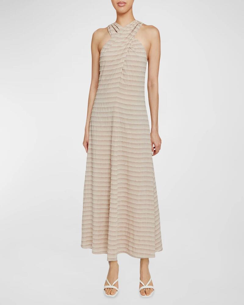 Santorelli Rudi Striped Crossover Halter Maxi Dress Cover