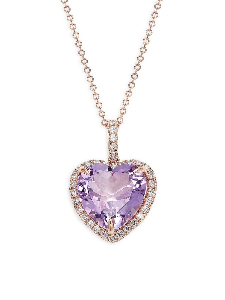 Effy Women's 14K Rose Gold, Amethyst & Diamond Heart Pendant Necklace Cover