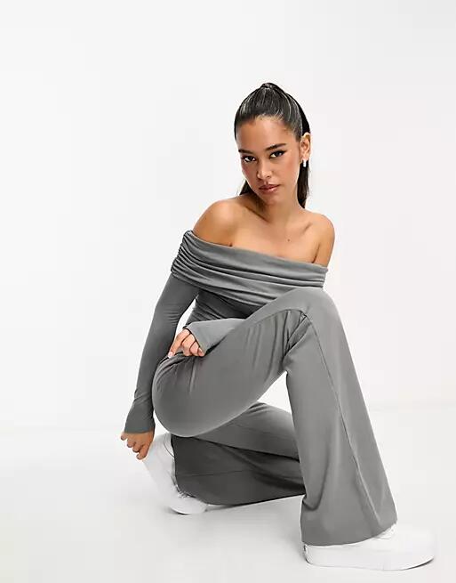 ASOS DESIGN premium modal double layer slim flare pants in gray Cover