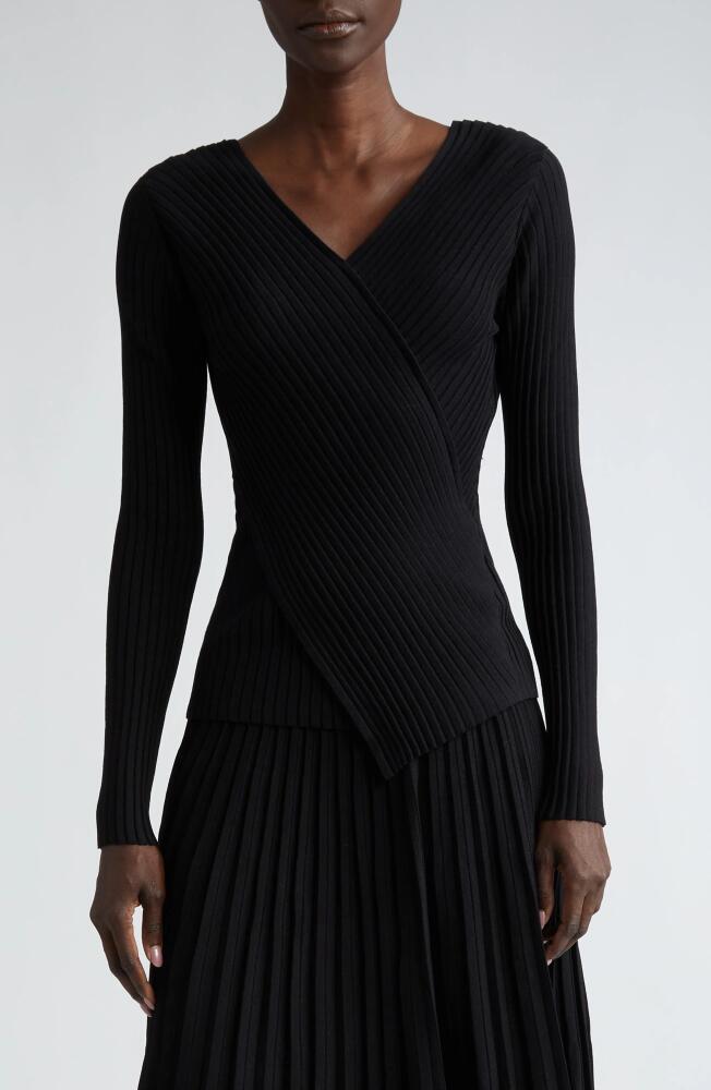 Lafayette 148 New York Wrap Front V-Neck Rib Sweater in Black Cover