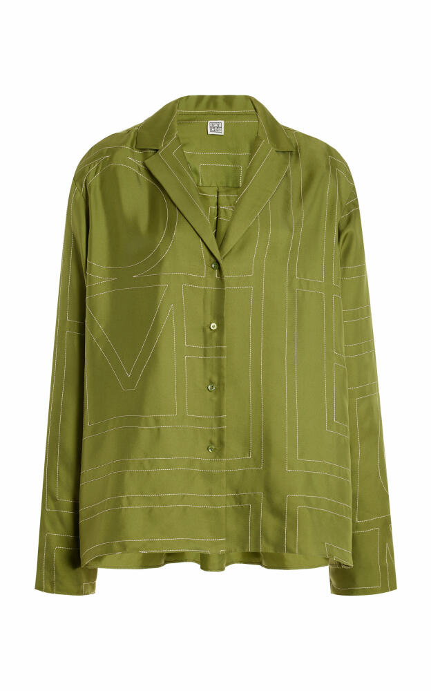 Toteme - Monogram-Printed Silk PJ Shirt - Green Cover