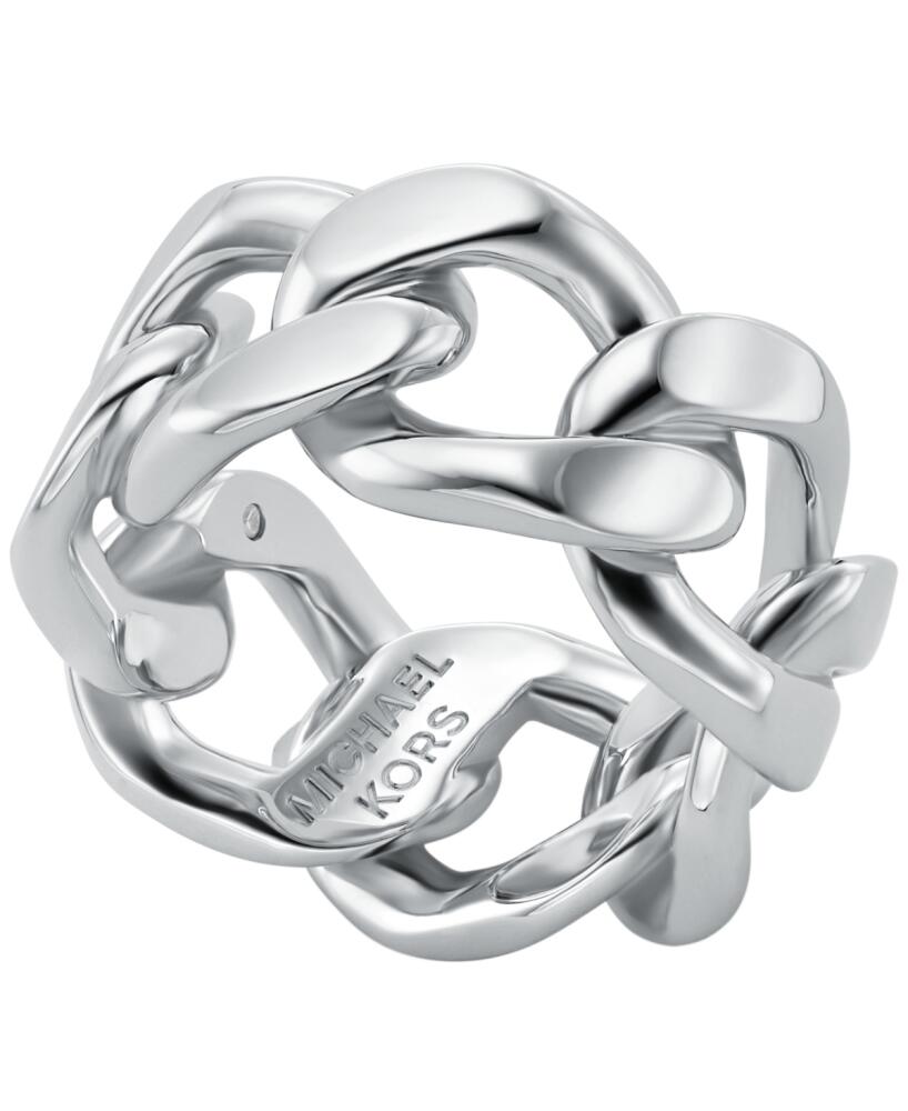 Michael Kors Platinum-Plated Brass Curb Unisex Chain Ring - Silver Cover