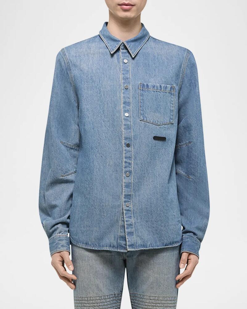 Helmut Lang Men's Curved Denim Snap-Front Shirt Cover