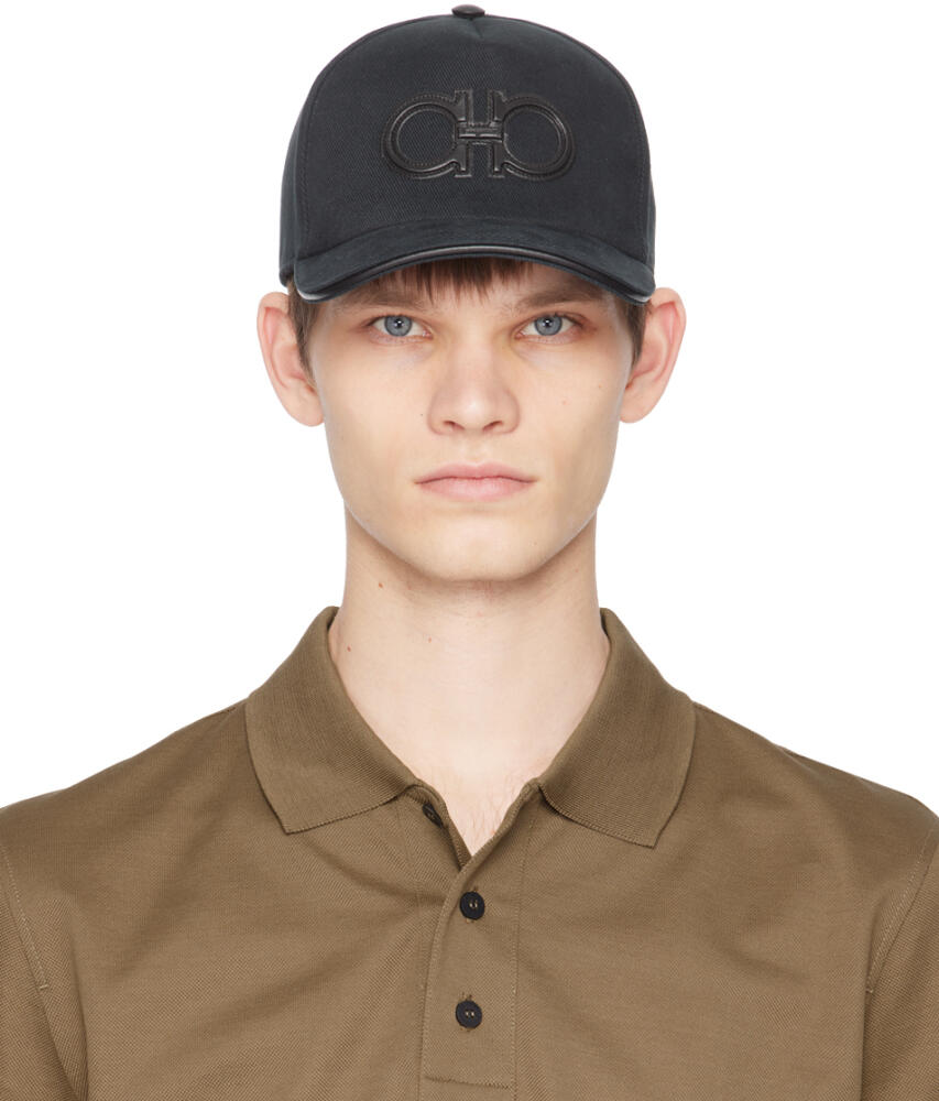 Ferragamo Black Double Gancini Baseball Cap Cover