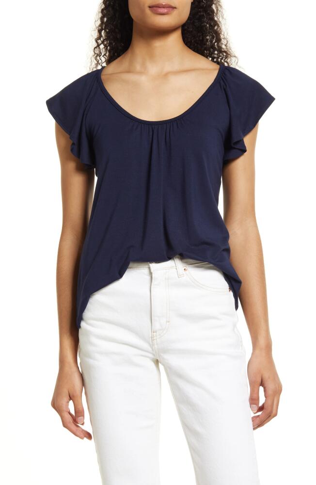 Loveappella Flutter Sleeve Top in Navy Cover