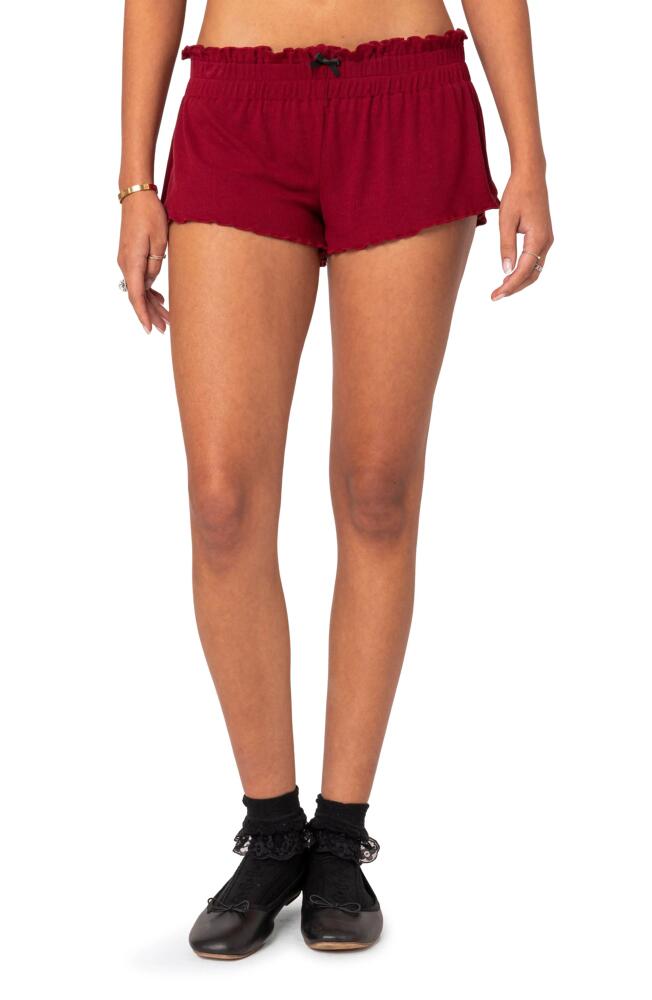 EDIKTED Gilmore Ribbed Shorts in Burgundy Cover