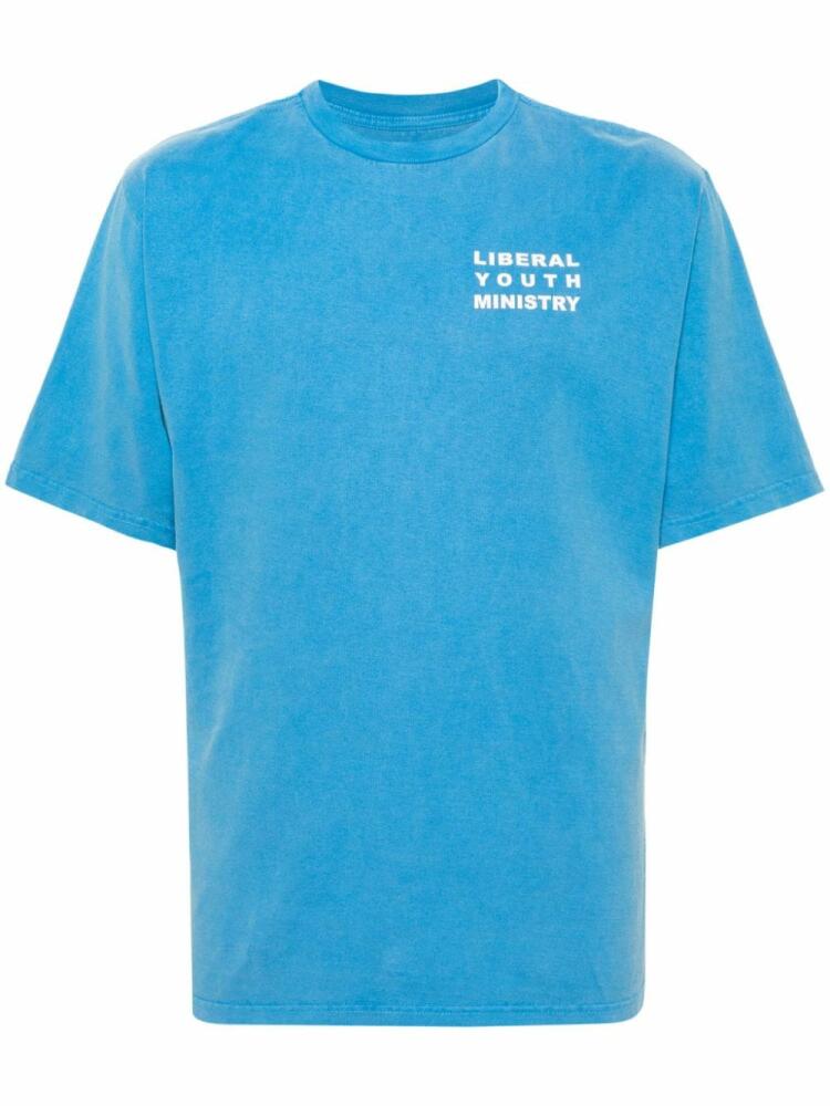 Liberal Youth Ministry logo-print cotton T-shirt - Blue Cover