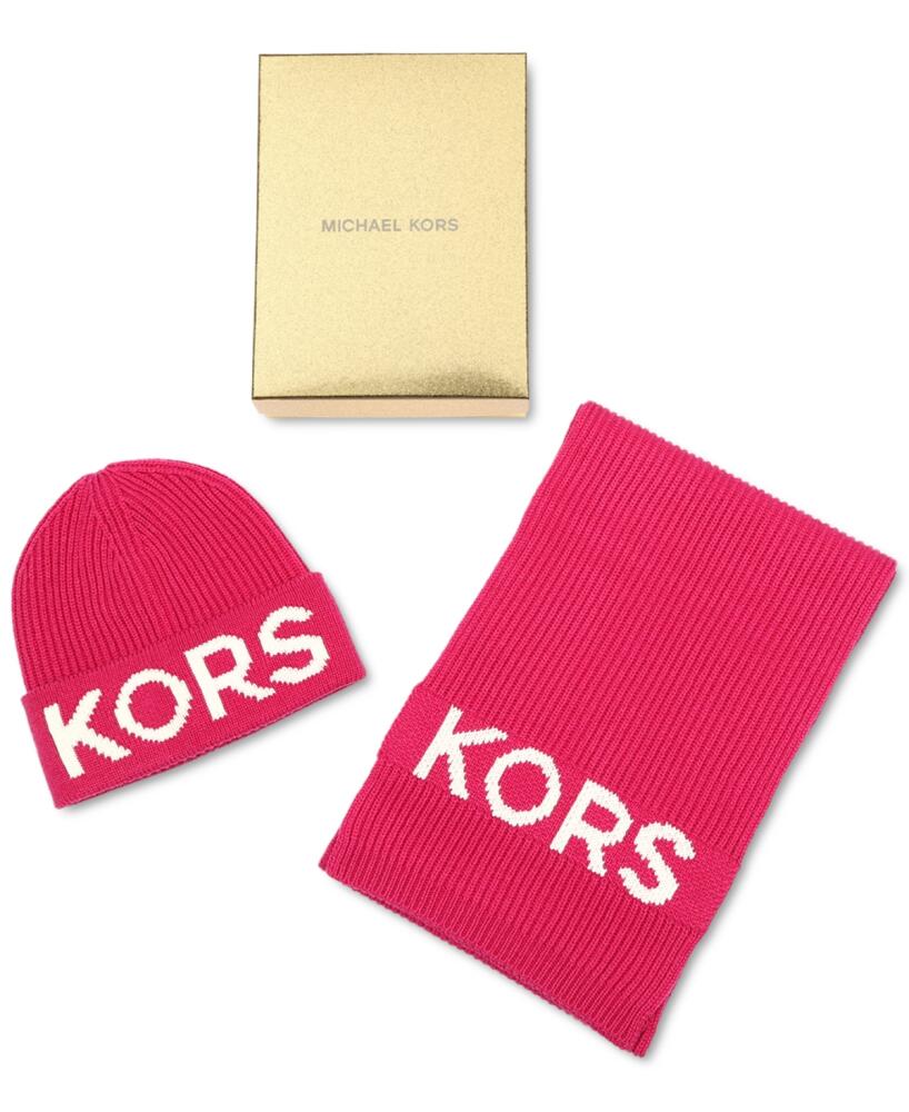 Michael Michael Kors Fisherman's Rib Beanie and Scarf Boxed Gift Set - Deep Fuchsia Cover