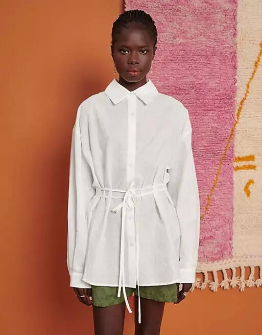 Ghospell oversized tie shirt in ivory-White Cover