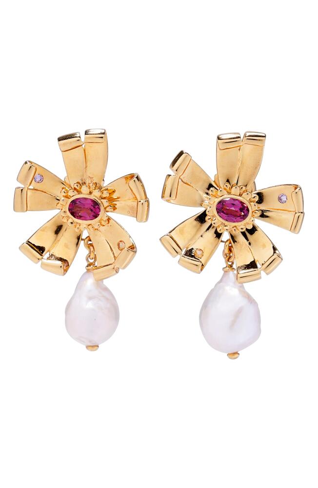 Lizzie Fortunato Lotus Freshwater Pearl Drop Earrings in Gold Multi Cover