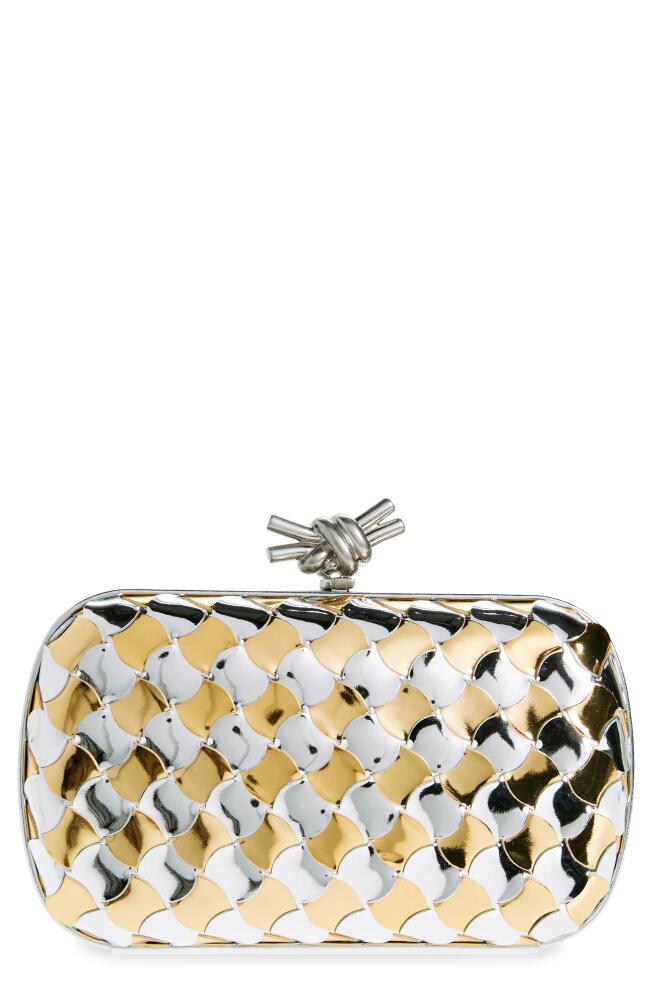 Bottega Veneta Knot Pavimento Metallic Leather Clutch in Silver/Gold Cover