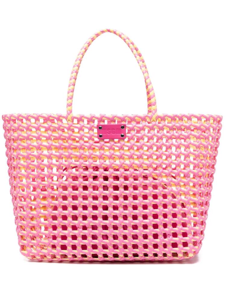 MSGM logo-patch interwoven tote bag - Pink Cover