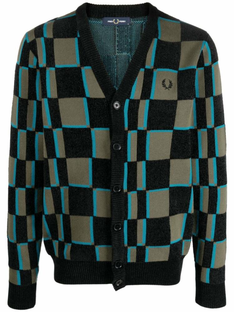 Fred Perry logo-embroidered check-pattern cardigan - Black Cover