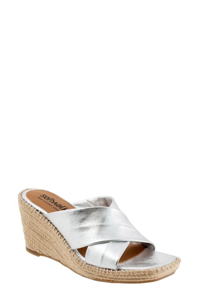 SoftWalk Hastings Espadrille Platform Wedge Slide Sandal in Silver Metallic Cover