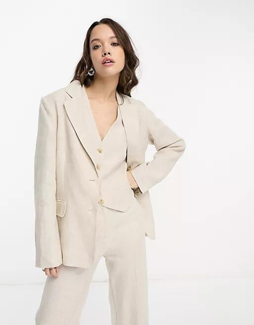 & Other Stories linen blazer in beige-Neutral Cover