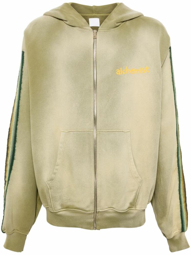 Alchemist logo-print cotton zip-up hoodie - Green Cover