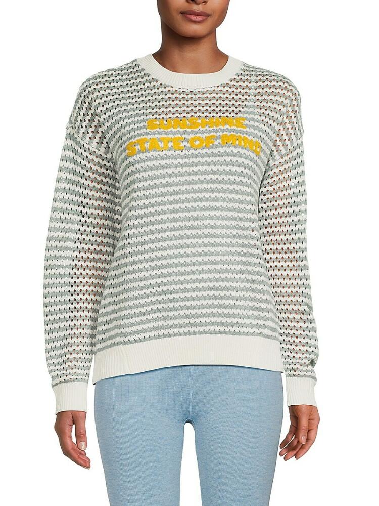 Spiritual Gangster Women's Stripe Open Knit Sweater - Stripe Blue Cover