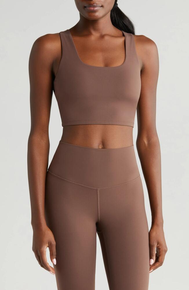 zella Studio Luxe Longline Twisted Sports Bra in Brown Fawn Cover