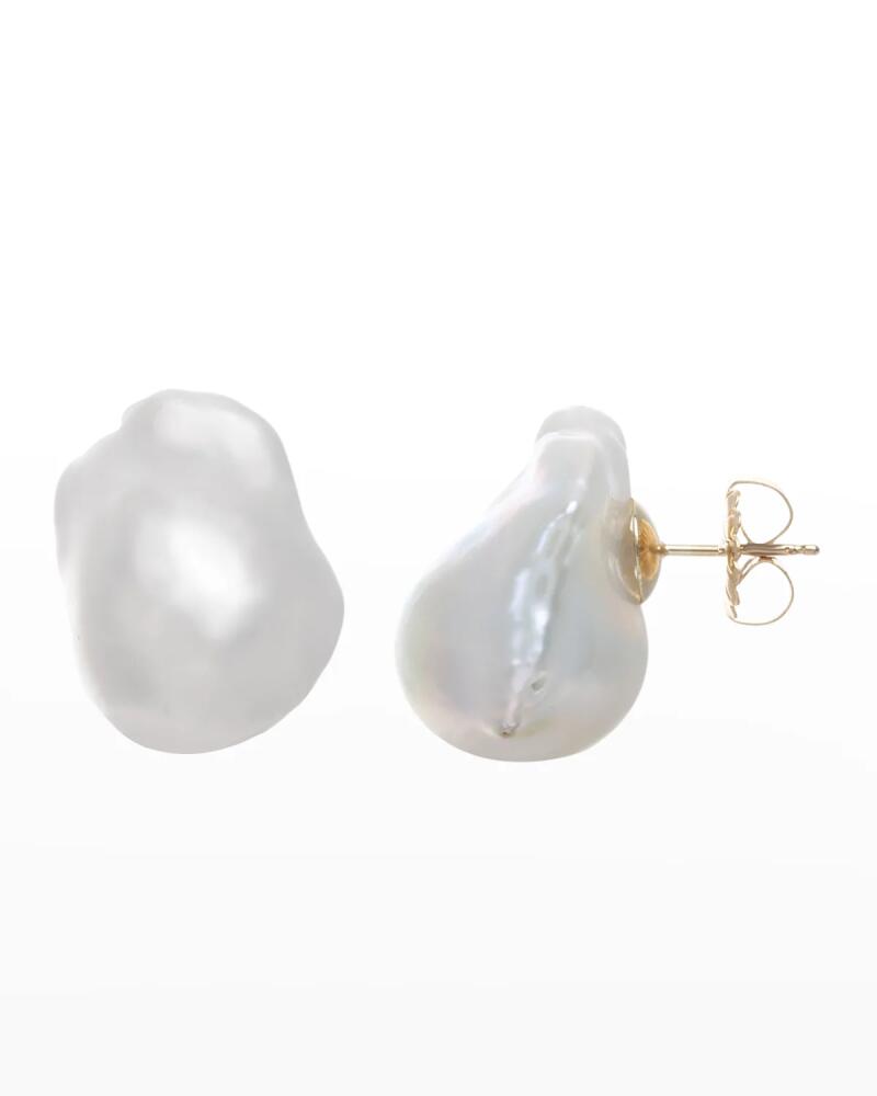 Margo Morrison White Baroque Pearl Earrings in 14k Yellow Gold Posts Cover