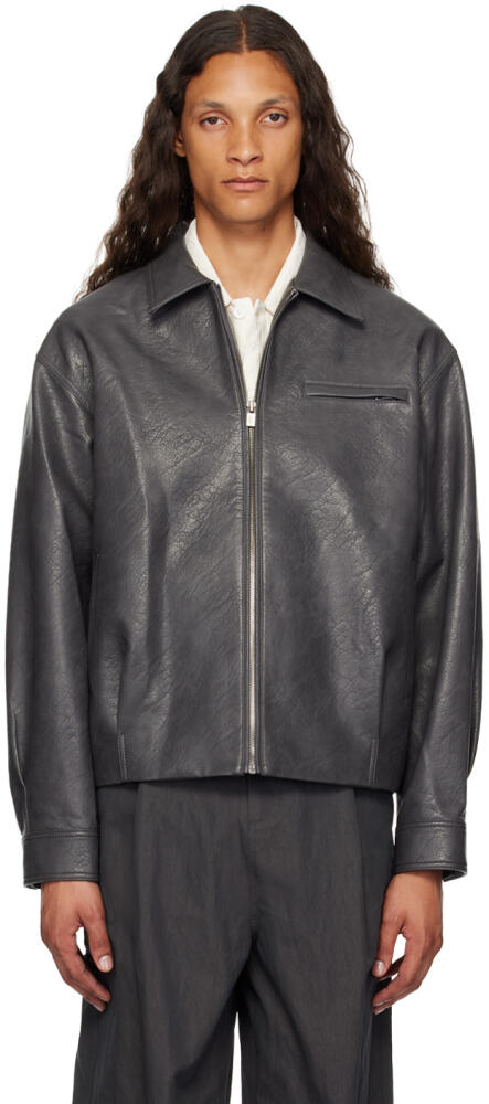 LE17SEPTEMBRE Gray Spread Collar Faux-Leather Jacket Cover