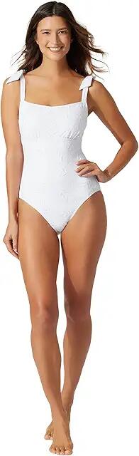 Tommy Bahama Eyelet Hideaway Square Neck One-Piece (White) Women's Swimsuits One Piece Cover